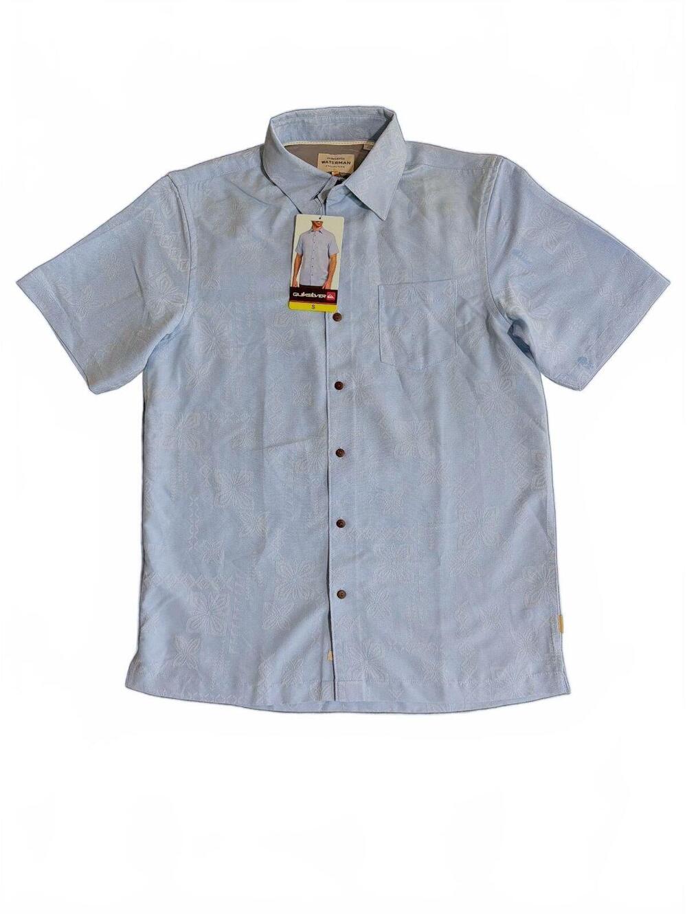 Quiksilver Waterman Collection Lt Blue Men's Short Sleeve Button-Up Shirt Size S